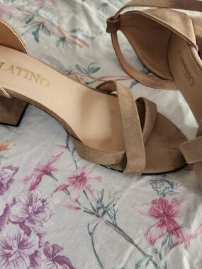 Women's Suede Block Heel Sandals in Taupe